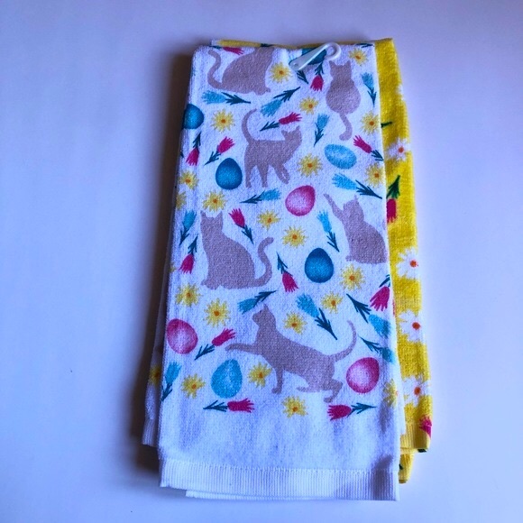 NEW Easter Kitchen Towels Let's Get Egg-cited SET OF 2 Towels Yellow White - Picture 6 of 16